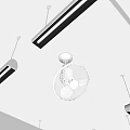 White Air Conditioning Fan Mounted on Ceiling with Hanging Strip Lights in Indoor Space
