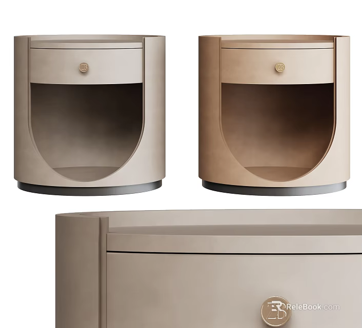 Modern Beige Bedside Tables With Drawer Open Shelf And Metal Knobs 3d model