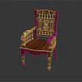 Intricately Carved Wooden Leisure Chair With Backrest Armrests And Traditional Design
