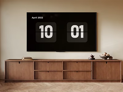 Wooden TV Stand With Storage Drawers And Decorative Items In Living Room 3d model