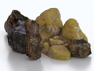 Stone boulder moss stone moss rock terrain rockery 3d model