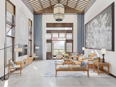 New Chinese Duplex Living Room Living Room 3d model