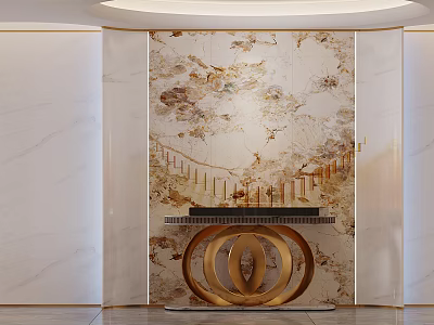 Modern Luxury Living And Dining Room Interior With Marble Wall And Gold Accents 3d model