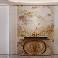 Modern Luxury Living And Dining Room Interior With Marble Wall And Gold Accents