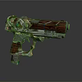 Intricate Designed Gun with Metallic and Wooden Elements Decorative Details and Blue Accents