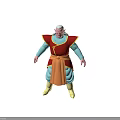 3D Animated Character With Bald Head Red Yellow Top Blue Sleeves Orange Apron Yellow Boots