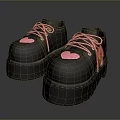 Black Platform Shoes With Pink Heart Patterns Pink Laces And Thick Soles