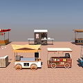 Street Vending Mobile Food Carts With Awnings Wheels And Colorful Designs