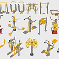 Public Outdoor Fitness Equipment Collection With Various Exercise Machines For Community Workout