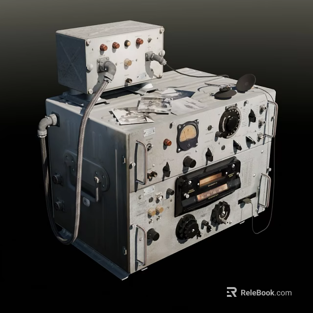 Vintage Military Weapon Control Panel with Knobs Gauges Connected Wires Metal Casing and Components 3d model