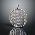 Silver Circular Jewelry Pendant With Delicate Geometric Floral Pattern And Shiny Surface