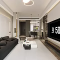 Modern Living And Dining Room Interior Design With TV Wall Bookshelves Dining Table And Lighting