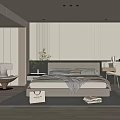 Modern Bedroom Interior Design With Comfortable Bed Headboard Armchair Rug And Built in Cabinet