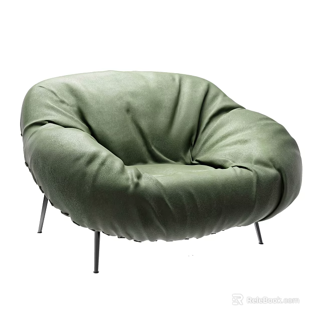 Green Round Leather Single Sofa With Soft Cushion And Metal Legs 3d model 