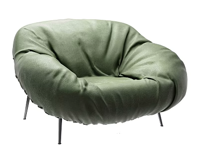 Green Round Leather Single Sofa With Soft Cushion And Metal Legs 3d model