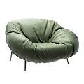 Green Round Leather Single Sofa With Soft Cushion And Metal Legs