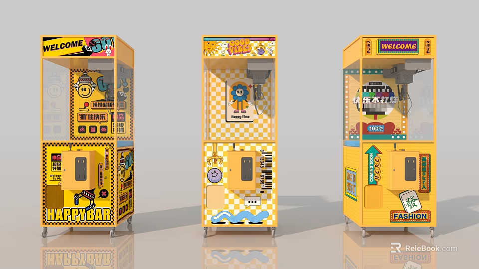 Electric Toys Crane Machine Arcade Game With Yellow Design And Welcome Sign 3d model 