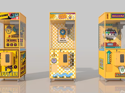 Electric Toys Crane Machine Arcade Game With Yellow Design And Welcome Sign 3d model