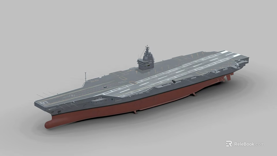 Detailed Aircraft Carrier Model With Gray Deck Red Bottom Island And Runway 3d model 