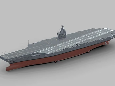 Detailed Aircraft Carrier Model With Gray Deck Red Bottom Island And Runway 3d model