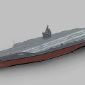 Detailed Aircraft Carrier Model With Gray Deck Red Bottom Island And Runway