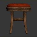 Comfortable Wooden Stool With Red Cushion And Sturdy Legs Design