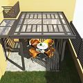 Modern Villa Balcony With Glass Roof Table Chairs Stone Floor And Railing