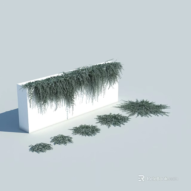 Green Vines Growing on White Rectangular Container with Hanging Trails and Small Clusters Beside 3d model