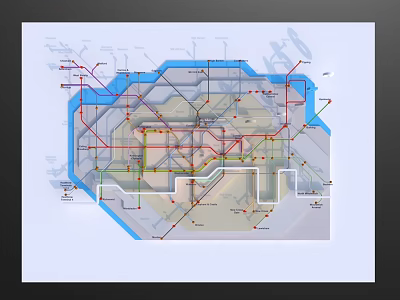 Detailed Transportation Route Map With Colorful Transit Lines and Marked Stations in Complex Interconnected Layout 3d model