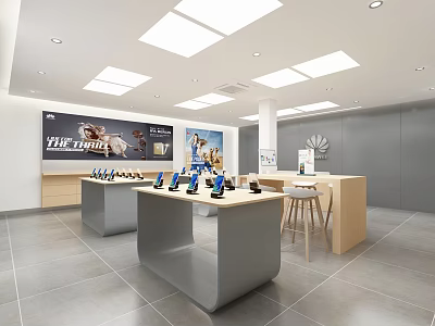 Modern Digital Store With Display Counters Mobile Phones Billboard And Bright Lighting 3d model