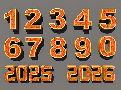 Orange Textured 3D Numbers Art Installation Featuring 2025 2026 Digits On Gray Background 3d model