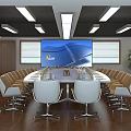 Modern Conference Room With Oval Table Large Screen Comfortable Chairs And Lighting 3d model