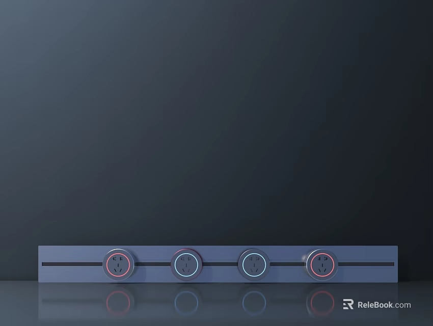 Modern Gray Switch Panel With Four Circular Switches And Sleek Reflective Surface 3d model 