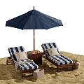 Cozy Garden Lounge Decor With Blue White Striped Chairs Navy Umbrella Wooden Table On Sand