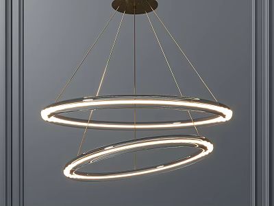 Modern Double Ring LED Pendant Light with Metal Frame and Contemporary Design 3d model