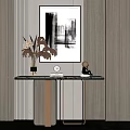 Modern Console Table with Marble Top Metal Legs Decorative Painting and Wooden Wall