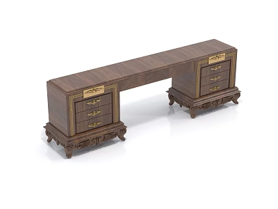 Classic Wooden TV Stand With Carved Drawers And Ornate Legs Design 3d model
