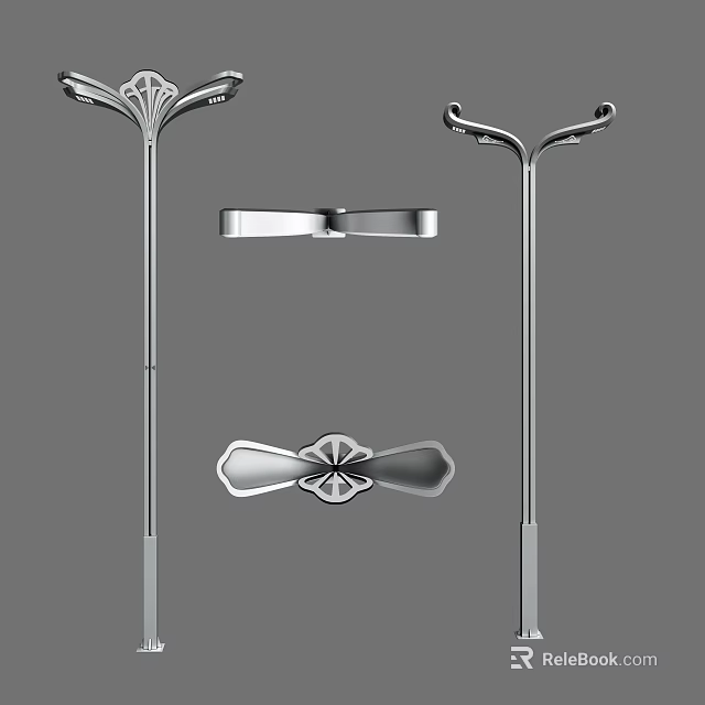 Decorative Metallic Outdoor Lights With Curved Top Fixtures Stems And Floral Patterns 3d model 