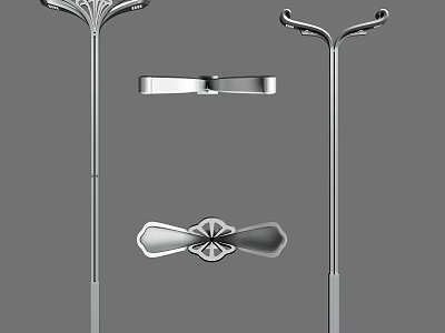 Decorative Metallic Outdoor Lights With Curved Top Fixtures Stems And Floral Patterns 3d model
