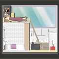 Miniature Room Model Interior With Bed Bookshelf Sofa TV And Coffee Table 3d model