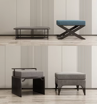 Modern bed end stool pedal low stool combination 3d model