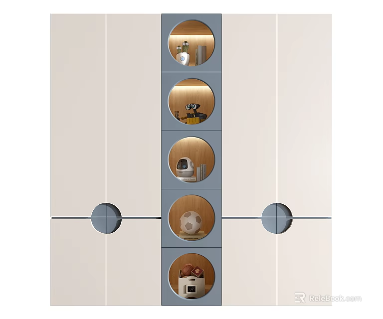 Elegant Modern Wardrobe Design With Circular Glass Panels And Wooden Storage Details 3d model 