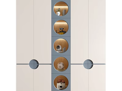 Elegant Modern Wardrobe Design With Circular Glass Panels And Wooden Storage Details 3d model