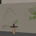 Wavy 3D Wall Sculpture Decor In Modern Interior With Small Table And Plants