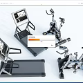 Modern Sports Equipment Including Treadmills and Exercise Bikes with Digital Screens