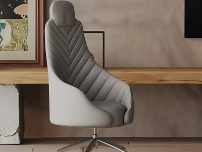 Modern Gray Office Chair With Quilted Stitching Ergonomic Design And Metal Base In Interior Setting 3d model