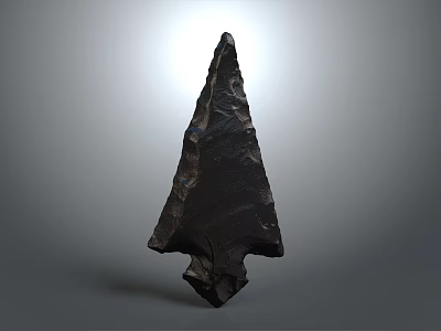 Ancient Stone Arrowhead Primitive Weapon With Pointed Tip And Textured Surface Isolated On Gray Background 3d model