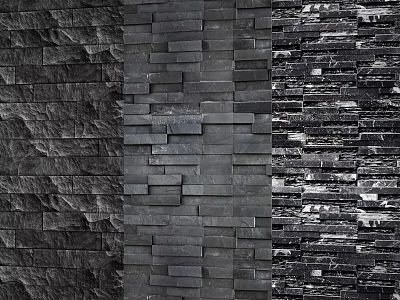 Black And Gray Stone Wall Design With Three Different Textures 3d model