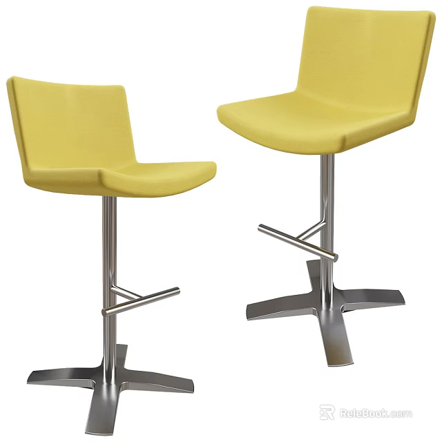 Modern Yellow Upholstered Bar Stools With Metal Frame And Stable Base 3d model