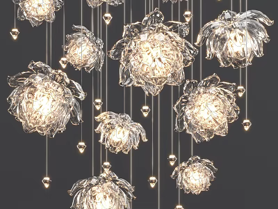 Lotus Shaped Crystal Chandeliers With Illuminated Pendants And Elegant Design 3d model